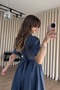 Indigo Balloon Sleeve Corset Detailed Shirt Dress - 6