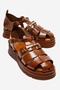 Kelvin Women's Genuine Leather Thick Sole Sandals Tan – Antique Textured Comfortable Greek Style