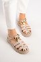 Kewilla Women's Genuine Leather Thick Sole Sandals Beige – Antique Textured Comfortable Greek Style - 6