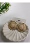 Gold Channel Frame Cream Round Vintage Earrings - 2