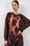 طقم بنطلون تونيك كبير الحجم للسيدات منقوش مكون من قطعتين 55462 - بني - 2