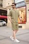 Light Green 100% Cotton Piece Men's Shorts and Shirt Set E7360 - 2