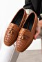Novera Tan Knitted Stitched Beaded Tasseled Loafers Ballet Flats Casual Shoes - 4