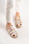 Kelvin Women's Genuine Leather Thick Sole Sandals Beige – Antique Textured Comfortable Greek Style - 6