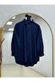 Nihan Ful Stone Detailed Ruched Strawberry Shirt-Na846 Navy Blue - 2