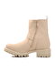 Beige Zippered Women's Biker Boots - 2