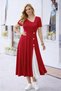 New Season Women's Short Sleeve Asymmetrical Collar Button Detailed Midi Viscose Dress - 2