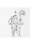 Floral Print 100% Cotton Newborn Baby Girl Romper with Bandana and Ruffles, Long Sleeve Organic Romper