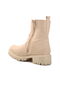 Beige Zippered Women's Biker Boots - 4