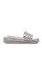 Silver Gray Patent Leather Women's Slippers