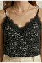 Women's Black Floral Print Printed Lace Detailed Adjustable Ring Strap Crepe Fabric Blouse - 3