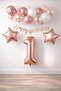 Rose Gold Concept 1St Birthday Celebration Set; White Gold Confetti Balloon, Number Star Foil and B