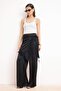 Siyah Şal Detaylı Saten Wide Leg Saten Pantolon TPRSS26PL00007