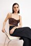 Kahverengi Payet Vücudu Saran Crop Party Bluz TPRSS26BZ00014 - 2