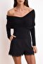 Siyah Fitted/Vücuda Oturan Carmen Yaka Büzgü Detaylı Uzun Kol Örme Bluz TWOSS26BZ00694 - 3