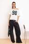 Ecru Slogan Relaxed Asymmetric Collar Drop Shoulder Short Sleeve Tok 100% Cotton Knitted Blouse Twoss26Bz00517 - 4