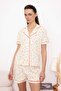 Ekru %100 Pamuklu Kruvasan Desenli Biyeli Örme Pijama Takımı THMSS26PT00060 - 4