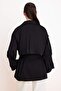 Siyah Oversize Kemerli Kruvaze Kapama Midi Trençkot TWOSS26TR00008 - 5