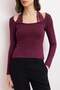 Burgundy Fitted/Bodycon Pool Collar Long Sleeve Soft Knitted Blouse Twoss26Bz00660 - 3