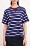 Lacivert Çizgili Oversize/Geniş Kalıp Kısa Kollu Uzun Tok Pamuklu Örme T-Shirt TWOSS26TS00051 - 6