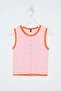Pembe Fitted Bisiklet Yaka Renk Bloklu Triko Yelek TWOSS26YE00024 - 5