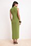 Yeşil Düz Bodycon Gömlek Yaka Kolsuz Maxi Esnek Örme Elbise TWOSS26EL00265 - 4