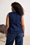 Koyu Mavi Vücuda Oturan/Fitted Büyük %100 Pamuk Non-Stretch Büyük Beden Denim Yelek TBBSS26BH00007 - 3