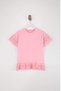 Pembe Kız Çocuk %100 Pamuk Brode Detaylı Kısa Kol Örme T-Shirt/Bluz TKDSS24TS00008 - 4