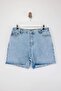 Açık Mavi Yüksek Lastikli Bel City Boy %100 Pamuk Non-Stretch Büyük Beden Denim Şort TBBSS26AP00017 - 4