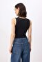 Black Plain Fitted Crew Neck Sleeveless Snap Fastener Stretchy Knitted Body Twoss26Bd00020 - 4