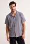 Açık Mavi Oversize Fit Yazlık Kısa Kollu Keten Görünümlü Gömlek TMNSS24GO00019
