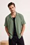 Haki Oversize Fit Yazlık Kısa Kollu Keten Görünümlü Gömlek TMNSS24GO00019 - 2