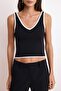 Siyah Crop V Yaka Renk Bloklu İnce Triko Bluz TWOSS25BZ00299 - 3