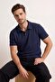 Navy Blue Regular/Normal Cut Snap Fastener Soft Buttoned Interlock Polo Neck T-Shirt Tmnss26Po00006 - 2