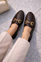 Women's Knitted Patterned Gold Chain Buckle Chunky Sole Loafer Shoes - 4