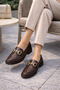 Women's Knitted Patterned Gold Chain Buckle Chunky Sole Loafer Shoes - 3