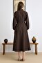 Poplin Dress with Chest Pockets and Elastic Waist Brown 9286-E - 7