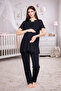 Black Fisto Linen Design Maternity Pajama Set - 6