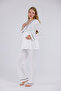 Ecru Piping Design Cotton Long Sleeve Maternity Pajama Set with Dressing Gown 3-Piece Set - 3