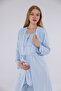 Blue Long Sleeve Cotton Full Length Maternity Pajama Set with Lace on Sleeves and Collar, 3-Piece Set - 3