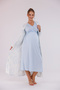 Blue Patterned Long Sleeve Cotton Maternity Pajama Set and Nightgown 4-Piece Set - 3