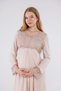 Beige Special Lace Long Sleeve Cotton Full Length Maternity Nightgown-Dressing Gown Set of 2 - 5
