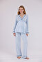 Blue Piping Design Cotton Long Sleeve Maternity Pajama Set with Dressing Gown 3-Piece Pajama Set - 7