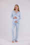 Blue Piping Design Cotton Long Sleeve Maternity Pajama Set with Dressing Gown 3-Piece Pajama Set - 6