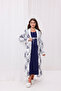 Navy Blue Patterned Cotton Winter Long Sleeve Maternity Pajamas Set and Nightgown 4-Piece Set - 6