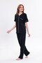 Women's Black Ribbed Front Buttoned Cotton Short Sleeve Pajama Set - 6