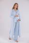 Blue Piping Design Cotton Long Sleeve Maternity Pajama Set with Dressing Gown 3-Piece Pajama Set - 3