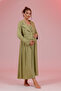 Green Long-Sleeved Cotton Full-Length Maternity and Postpartum Nightgown/Robe Set (2 Pieces) - 3