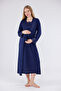 Navy Blue Special Lace Design Cotton Long Sleeve Maternity Pajamas Set Nightgown 4-Piece Set - 7