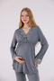 Smoked Patterned Lace Detailed Design Full Length Dressing Gown Maternity 3-Piece Pajama Set - 2